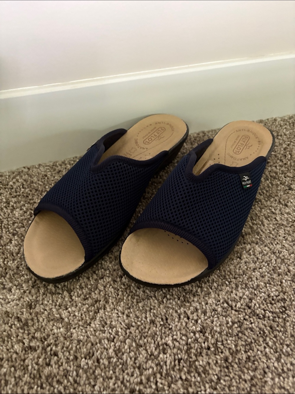 Women's Navy Mesh Open-Toe Slide Sandals